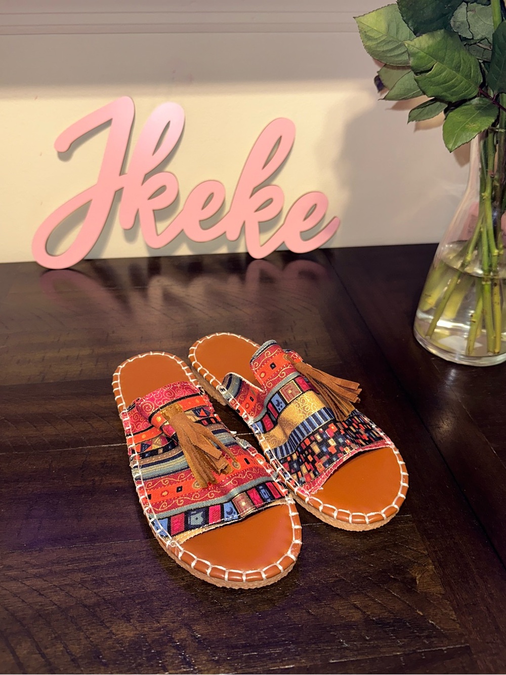 Boho Tribal Design Slip-on Sandals sizes 6, 7, 7.5, 8, 9, 10